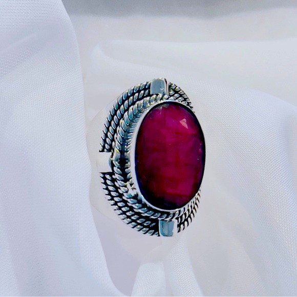 Custom Made Indian Ruby Pure Solid Sterling Silver Ring - Picture 5 of 8